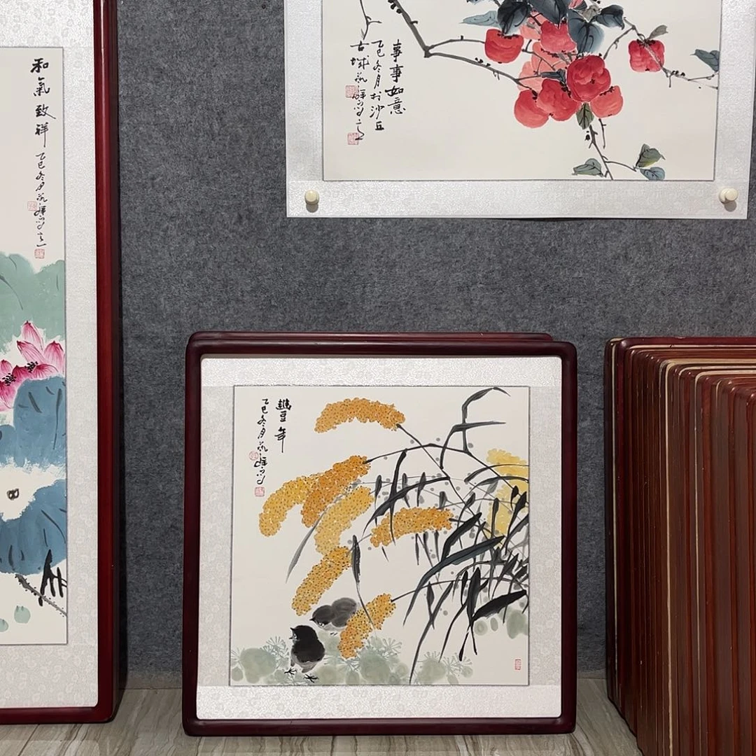 国画书画作品带框63×63
