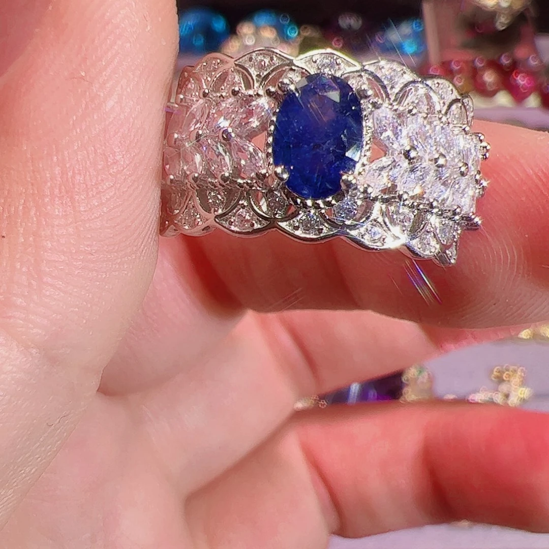 蓝宝石戒指银S925镶嵌