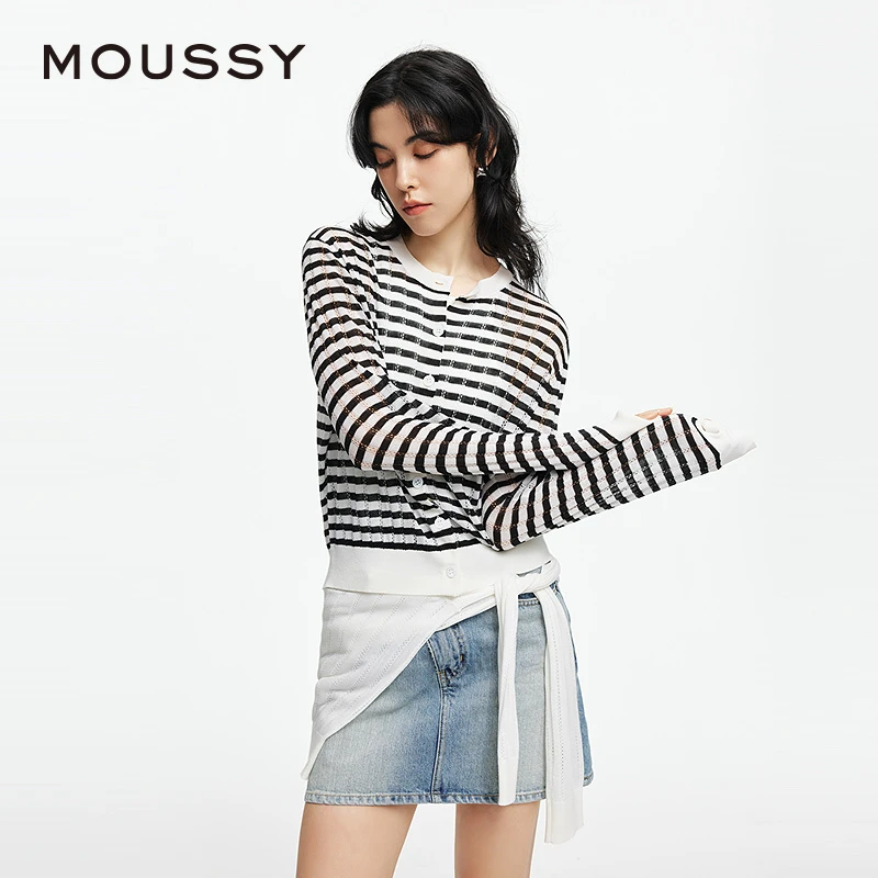 MOUSSY 2025夏季新品简约通勤风轻薄针织开衫女028ISA70-3751