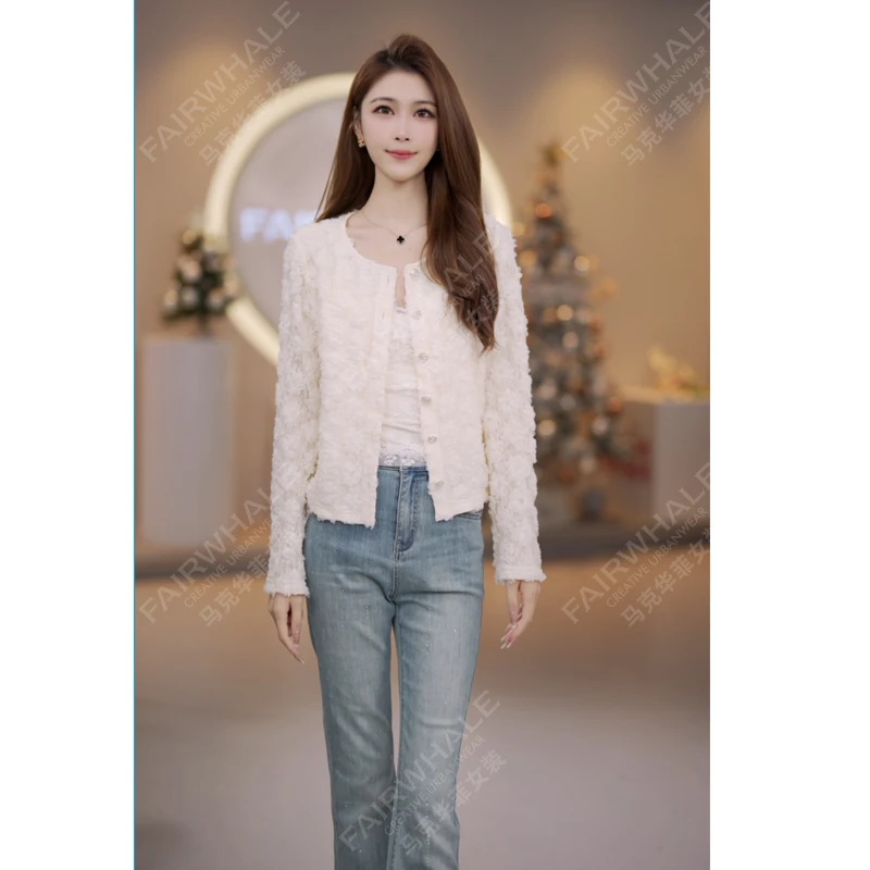 马克华菲女装春季新品新中式提花小香风短款时尚休闲外套设计感