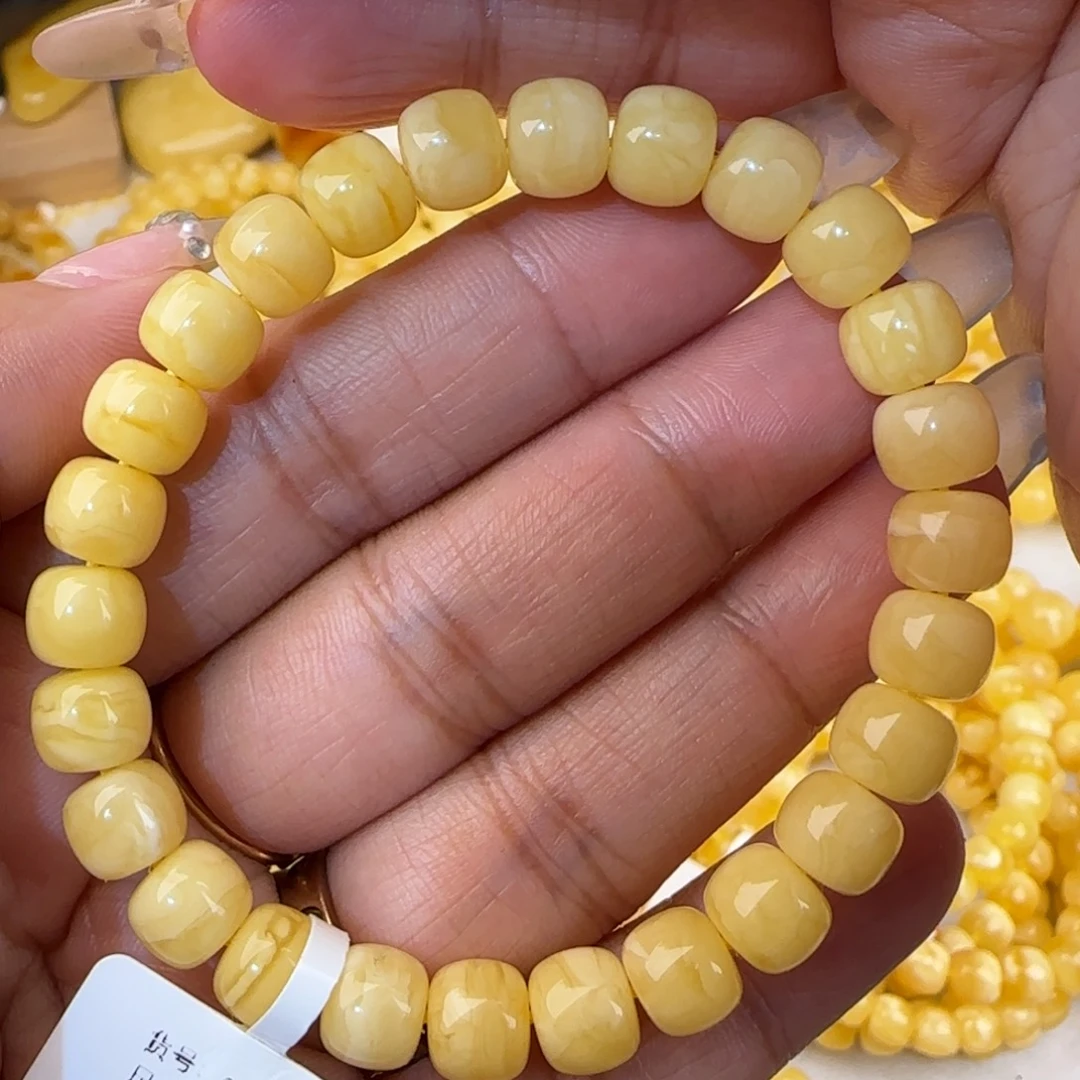 蜜蜡未镶嵌手链浓白花老型手串