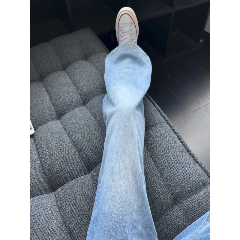 早秋中性风穿搭水洗竹节纹牛仔裤男女款痞帅设计感裤子微喇直筒裤