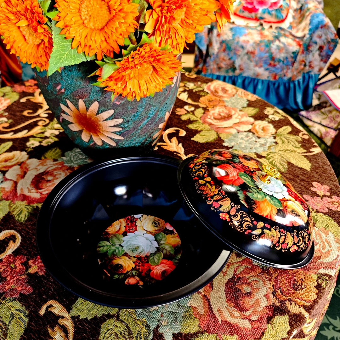 法式复古花卉大盘鸡酸菜鱼辣子鸡盘金属餐盘马口铁备菜盆餐具套装