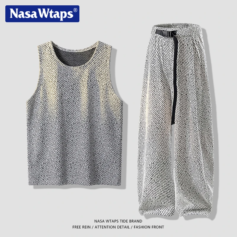 NASA WTAPS美式无袖坎肩t恤男2025夏季薄款宽松百搭情侣运动套装