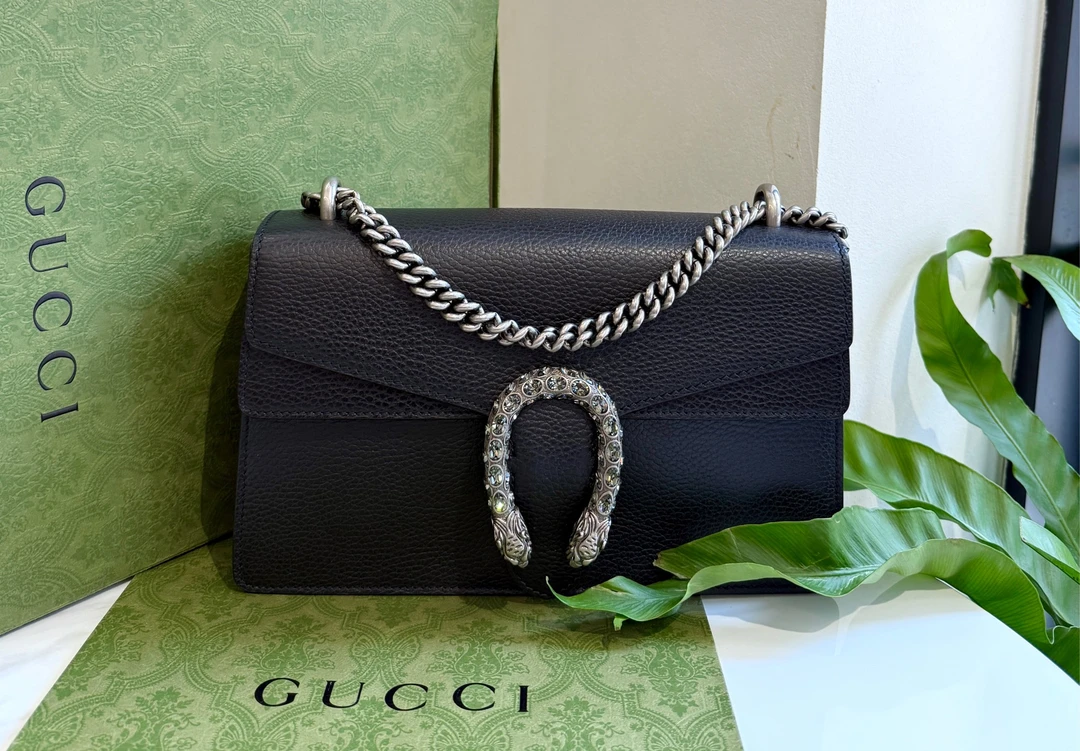 99新 GUCCI/古驰 Gucci黑色钻扣酒神中号链条包 99新/6026
