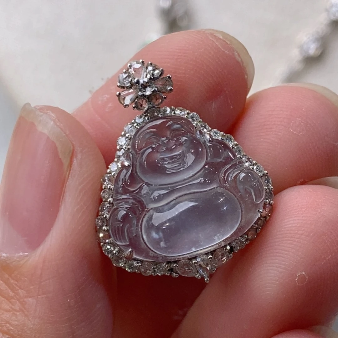 翡翠18K金镶嵌颈饰天然缅甸A货翡翠