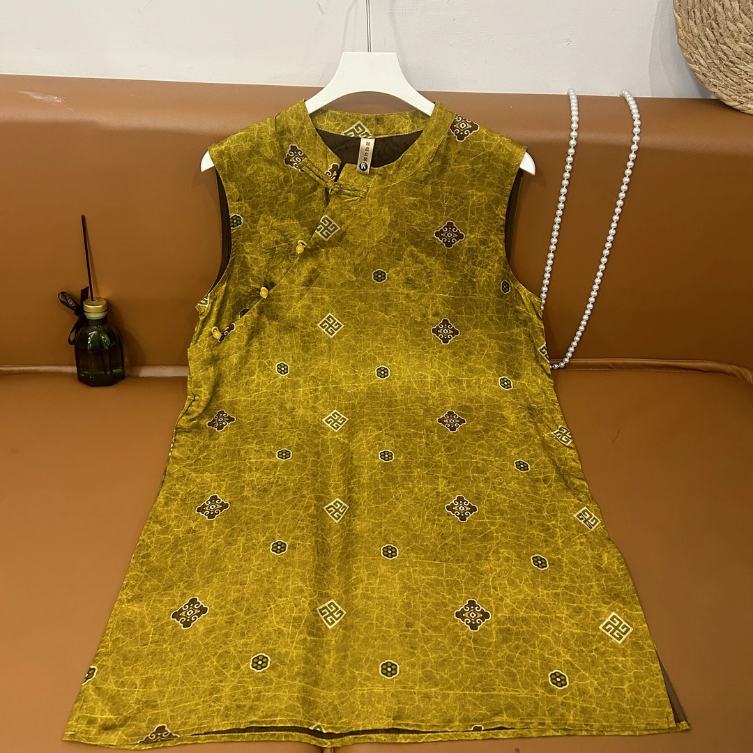 新中式旗袍改良版老料黄色国风斜襟女士高级感上衣