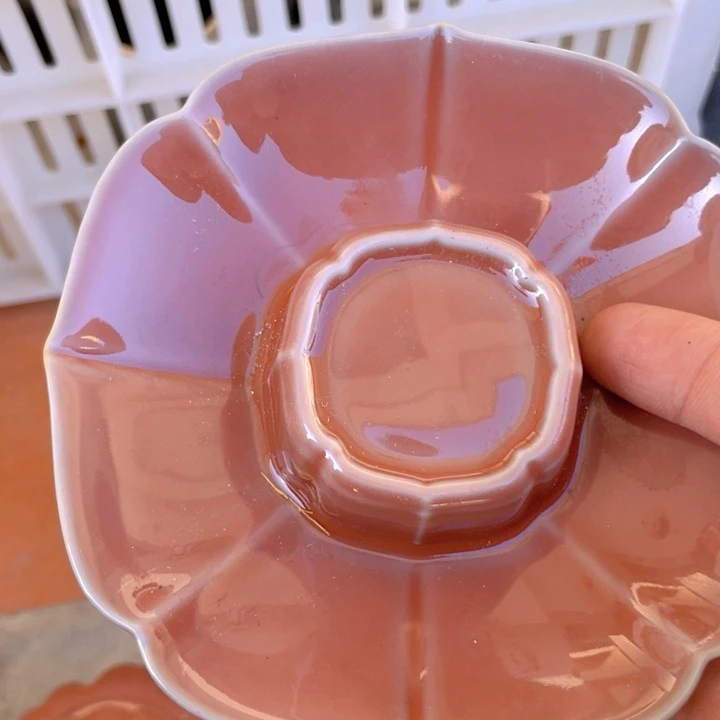 微瑕豇豆红觅影杯碟