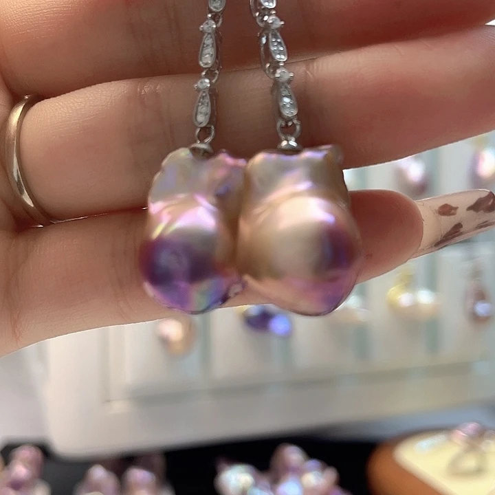 淡水珍珠耳饰银S925镶嵌