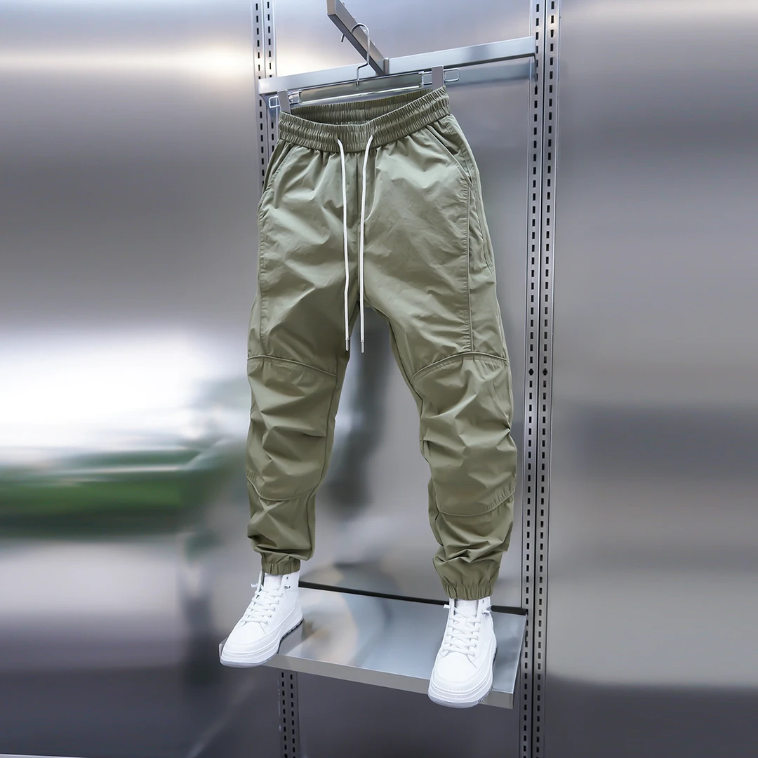 夏季潮牌休闲裤男薄款速干束脚工装裤纯色百搭小脚裤