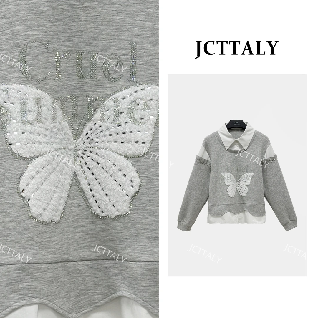 【宠粉价】秋季新款设计师时尚白蝴蝶假两件女款卫衣NH-Q0564