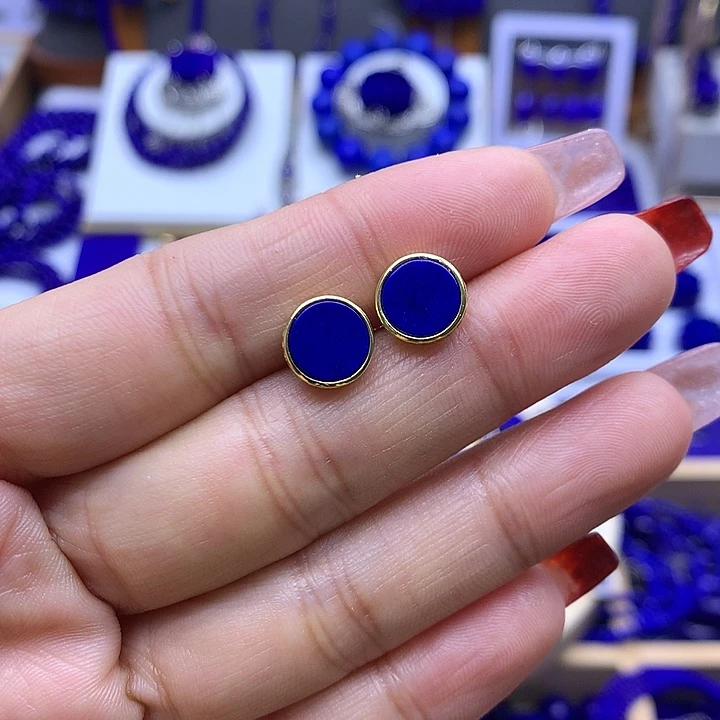 青金石耳钉银S925镀金镶嵌张****?