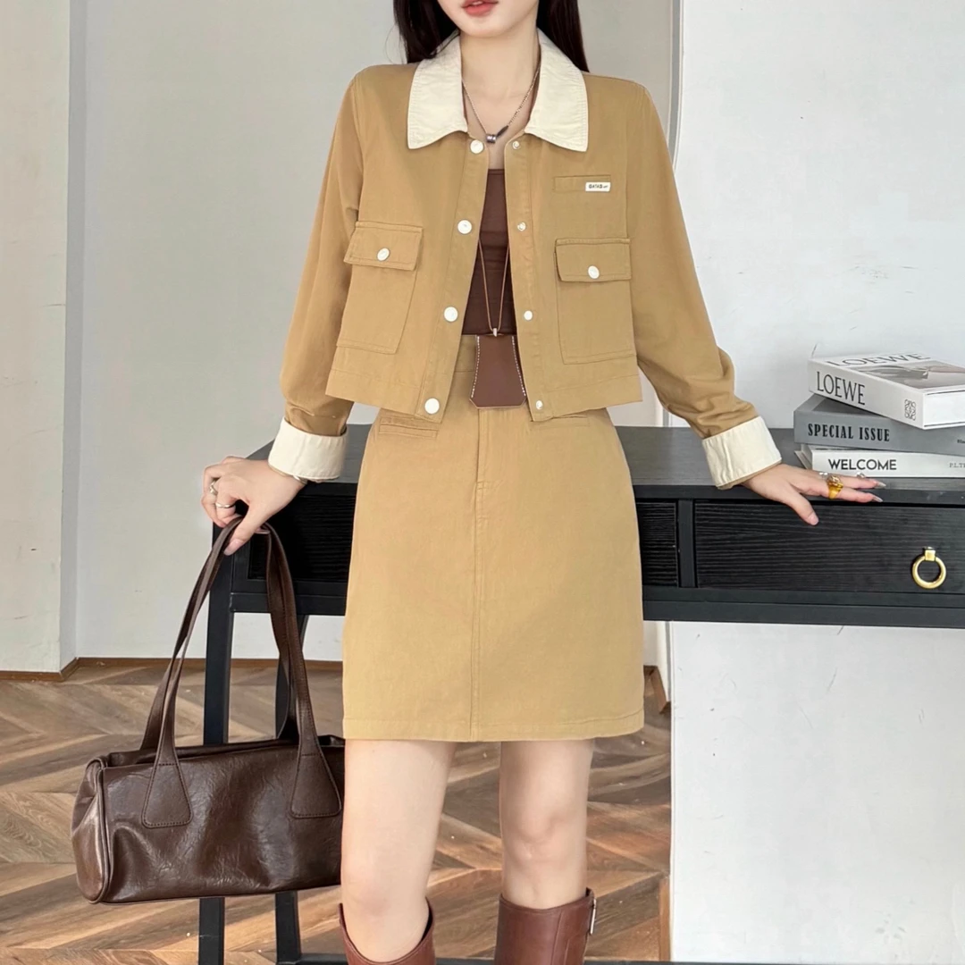 牛仔套装女春季新款时尚外套高腰半身裙两件套#8990