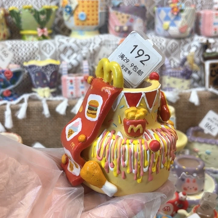 192双层蛋糕花盆手绘