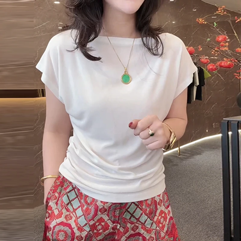 修身简约大版t恤短袖女款爆款2025新款大码上衣胖mm显瘦遮肉洋气