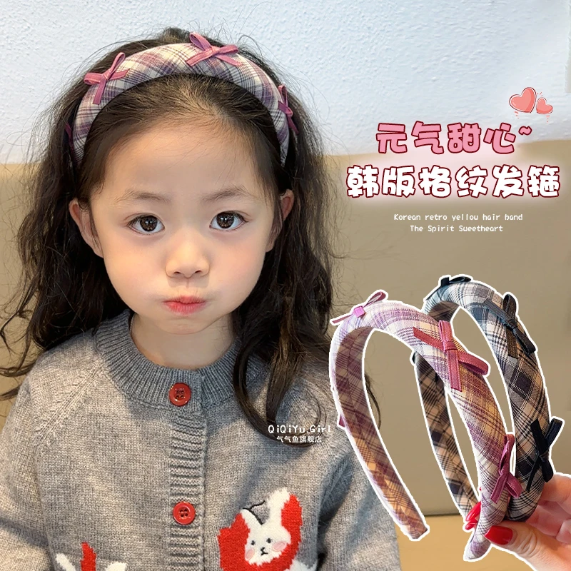 儿童格纹蝴蝶结发箍2025新款韩版宝宝防滑不勒头发卡女孩压发头箍