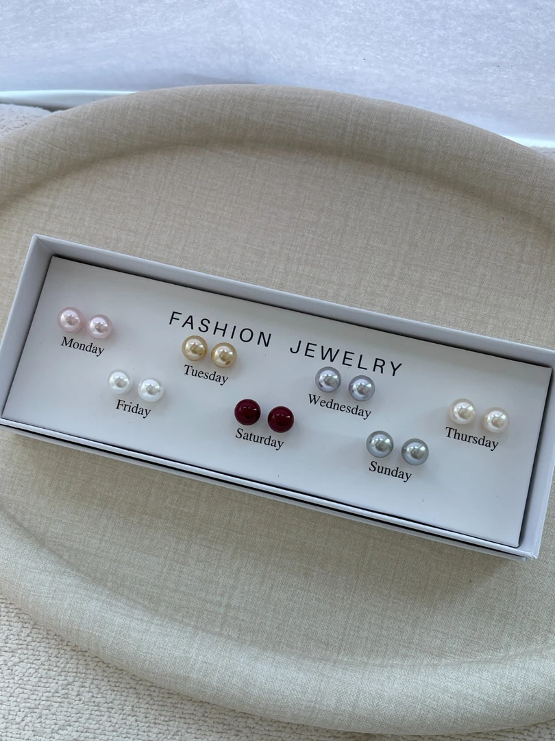 925银仿珍珠耳饰 7件套仿珍珠耳钉925银针8mm