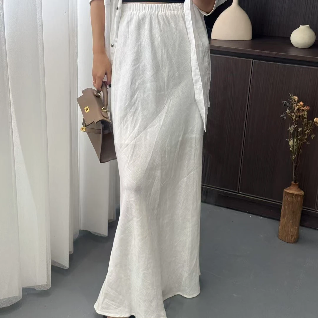 宸渡新款《精致纯亚麻鱼尾裙》8814#