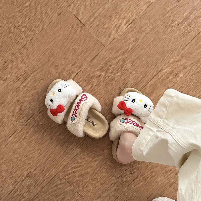 可爱卡通一字毛毛鞋女款2025秋冬季新款时尚外穿棉鞋棉拖鞋