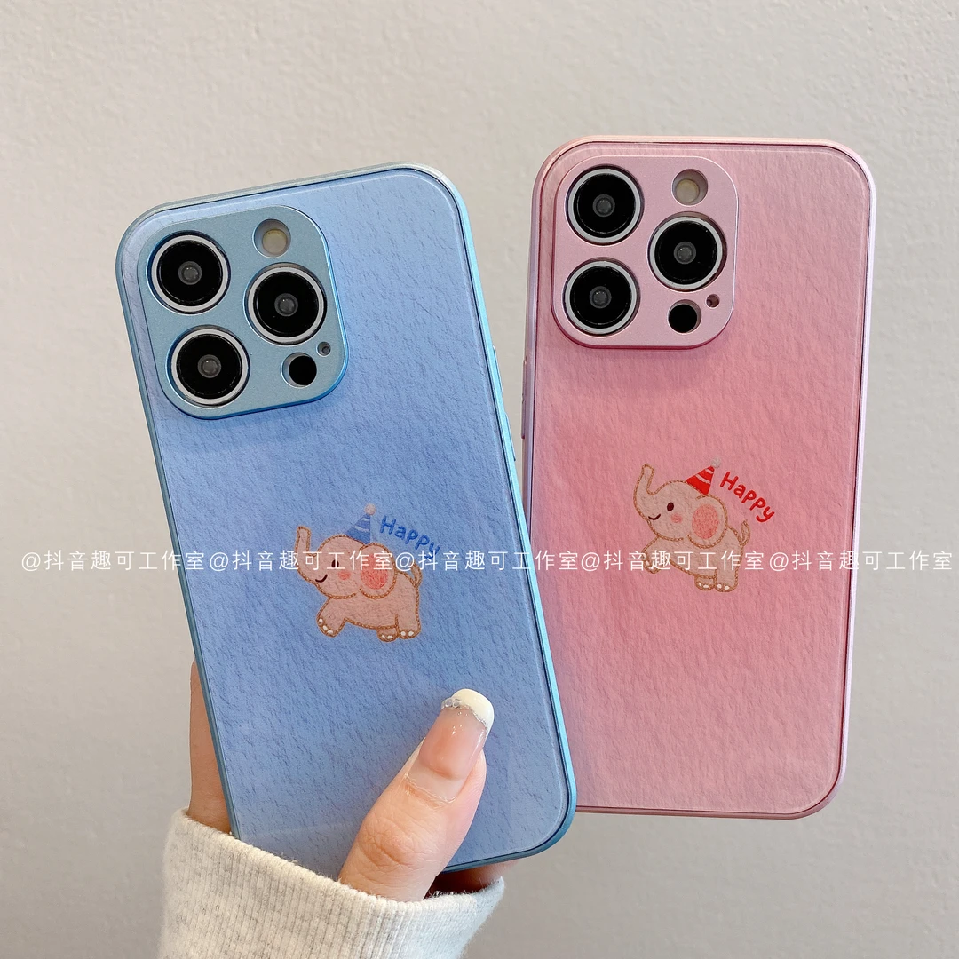 （苹果）金属漆玻璃适用iphone16promax15/14/13/12/11潮小象手机壳