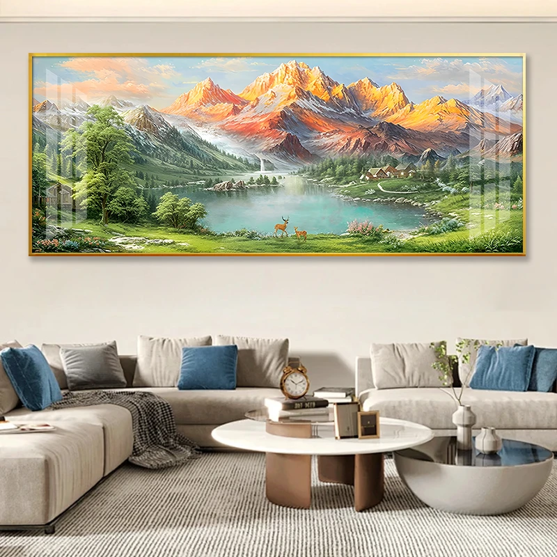 山水画靠山图客厅大气背景墙挂画沙发大白墙装饰画办公室横幅壁画