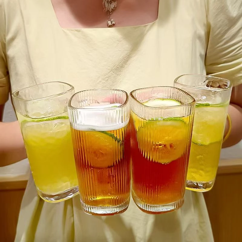 4只装玻璃杯大容量喝水杯大号纯色带把杯杯子