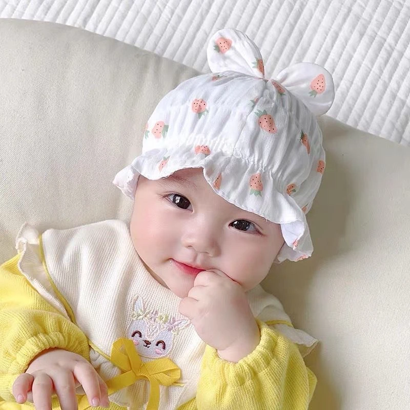 婴幼儿盆帽春夏薄款弹力女宝宝可爱公主帽小月龄婴幼儿外出帽