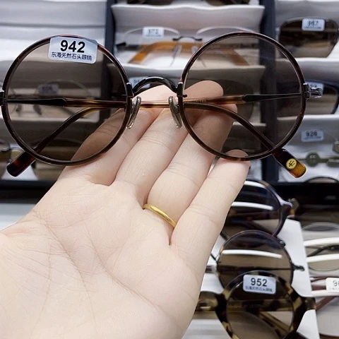 生***片纯钛全框复古圆水晶石头眼镜