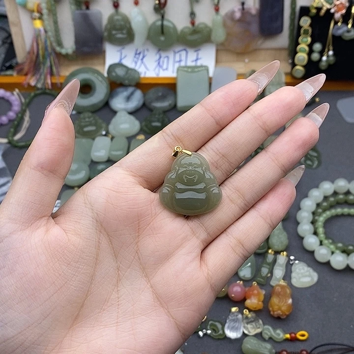 和田玉银S925镶嵌吊坠(不含链)