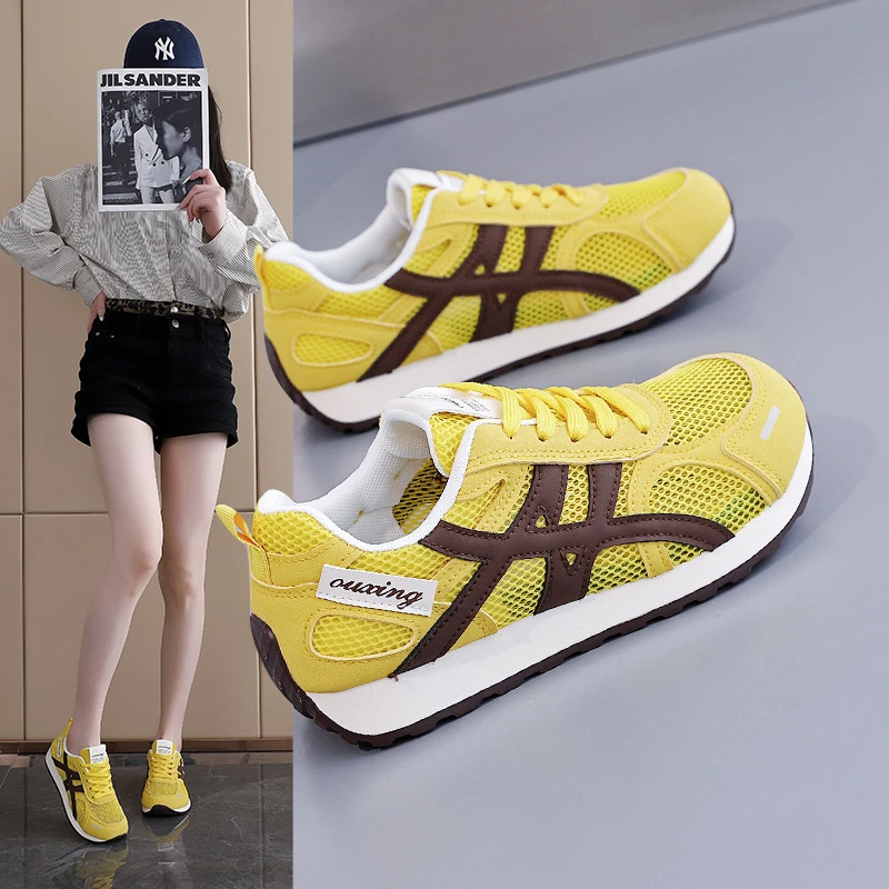 2025夏季新款厚底复古休闲运动慢跑板鞋女百搭网面透气阿甘鞋女