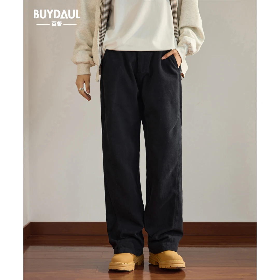 美式高街直筒休闲裤男士宽松垂感阔腿裤秋季潮牌痞帅纯棉工装长裤