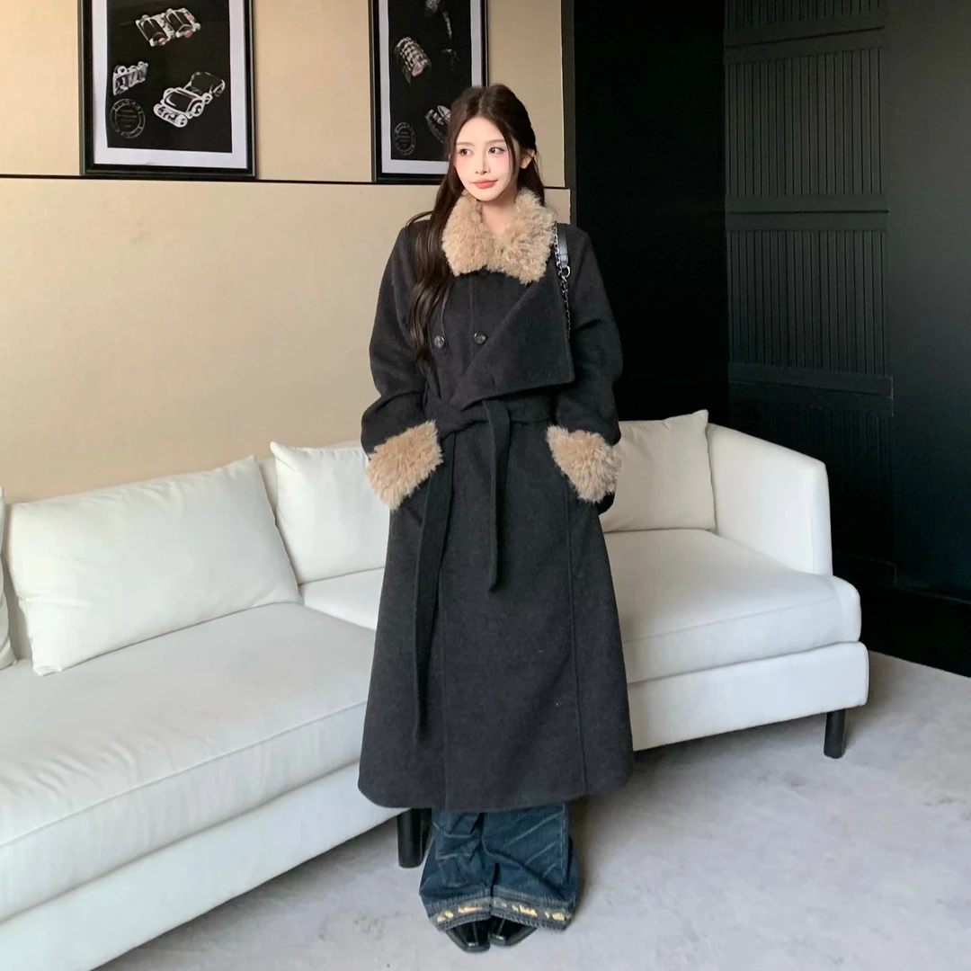 3MER  气质羽绒收腰毛毛拼接大衣