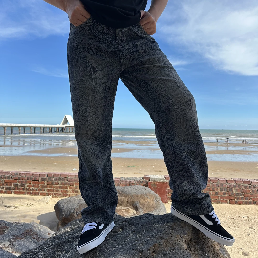 【赤原】 全新纳米洗水高街高街宽松秋冬牛仔裤男士复古