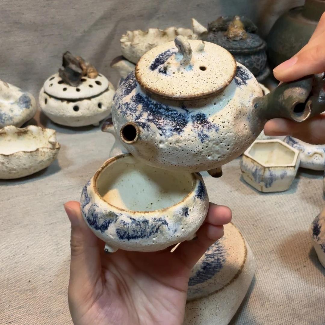 粉引侧把壶一壶一杯