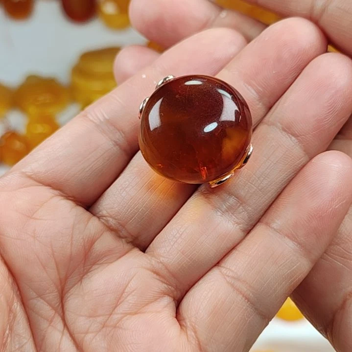 琥珀戒指银S925镀金镶嵌