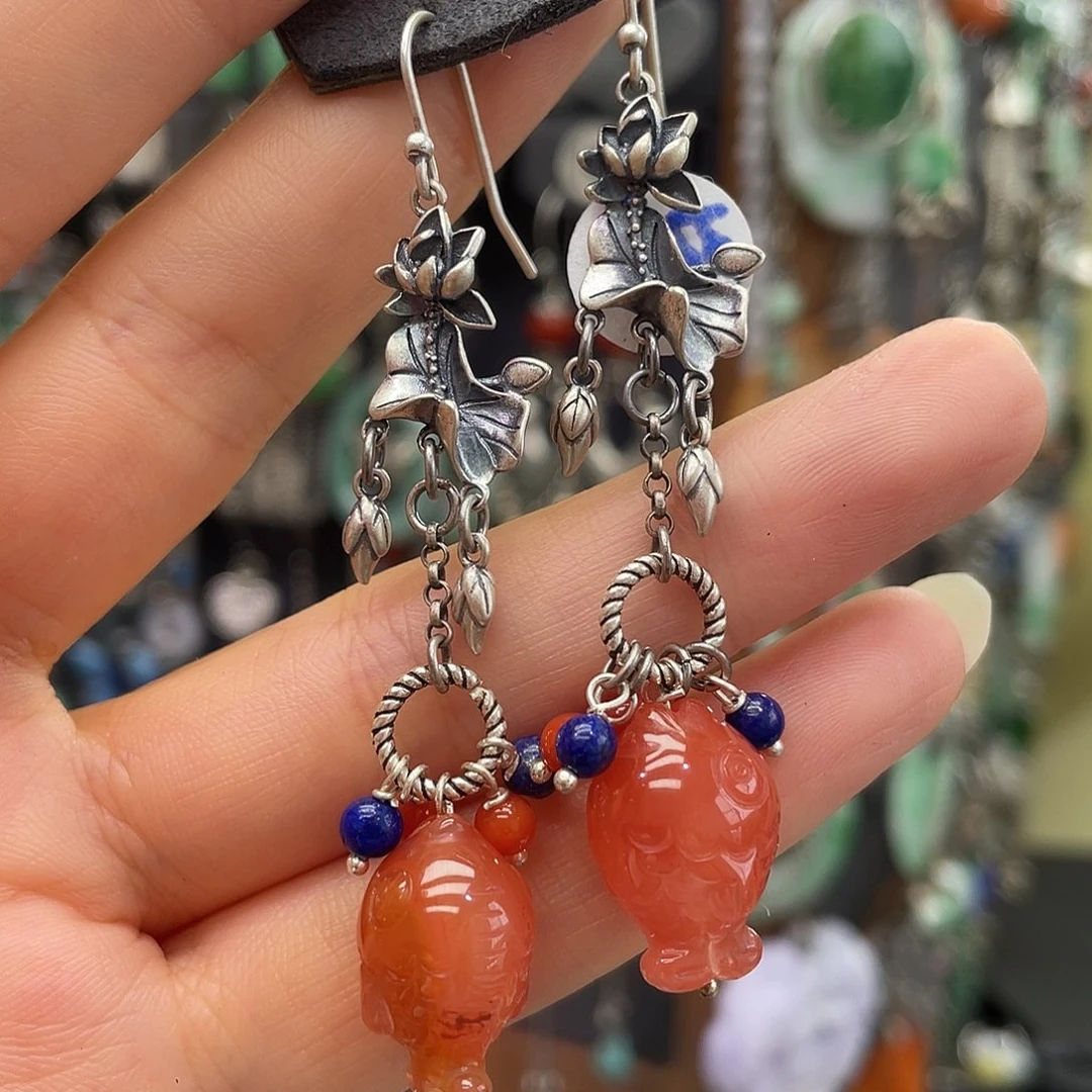 珍***儿南红玛瑙银S925镶嵌耳饰954ghhhh