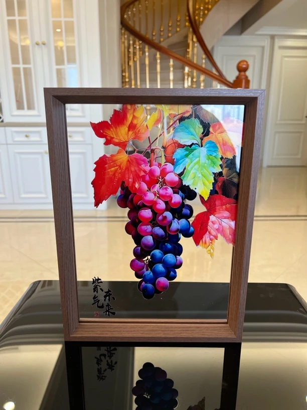 【紫气东来】挂画葡萄画新中式入户玄关装饰画摆件高级感办公室高档