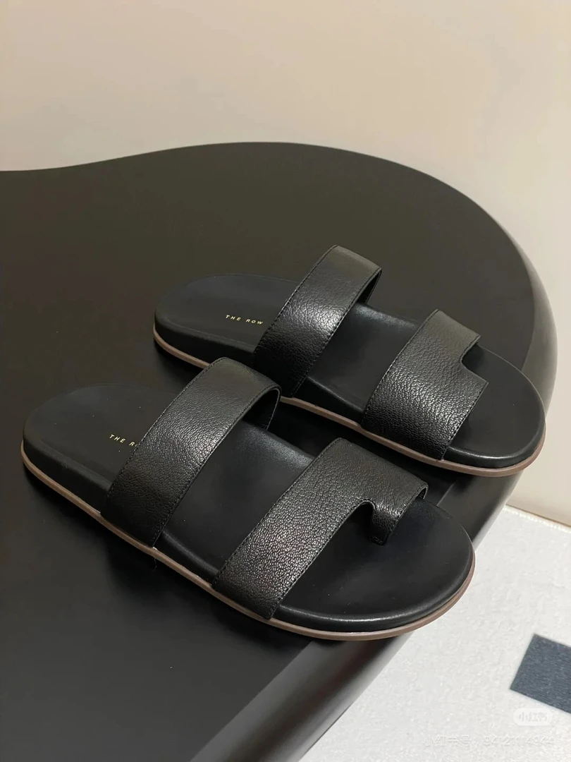 25款真皮平底低跟纯色休闲风舒适百搭透气一字拖露趾女鞋凉鞋拖鞋