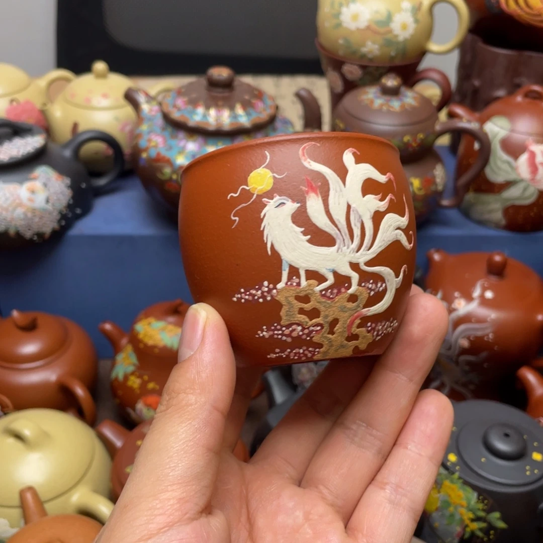 紫泥茶杯紫砂主人杯150cv