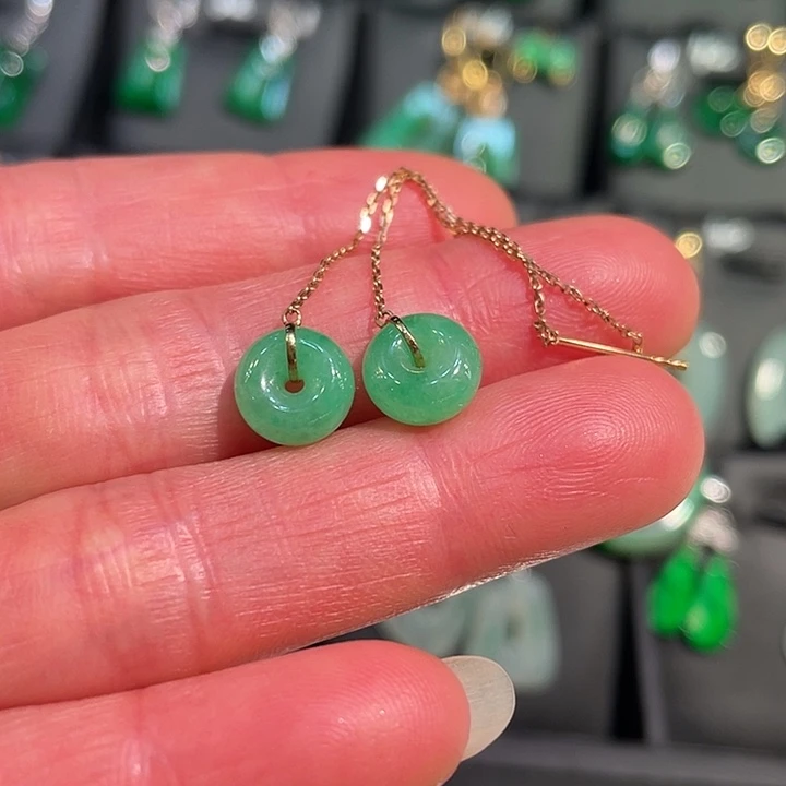 翡翠18K金镶嵌耳饰甜甜圈