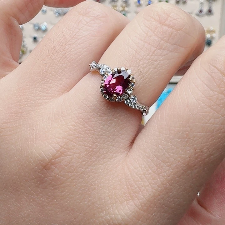 石榴石戒指银S925镶嵌戒指