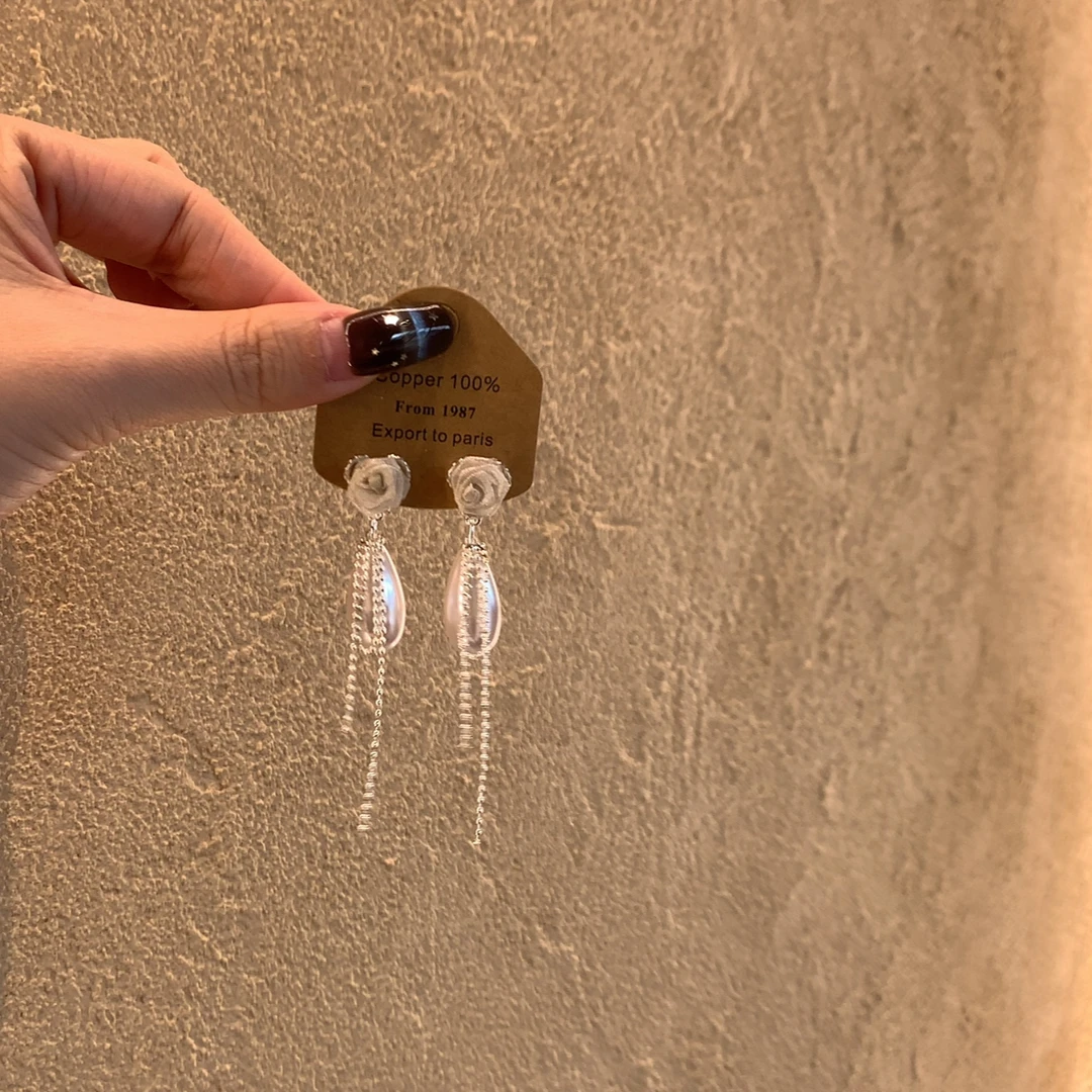 合金仿珍珠耳饰 「黛月浮光」法式珍珠耳环高级感玫瑰花巨好看耳饰