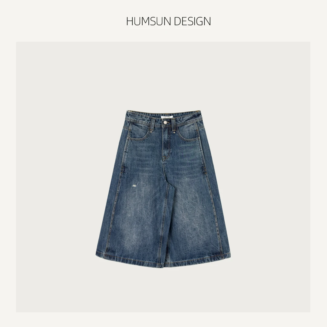 HUMSUN/禾木笙「栈道」重磅水洗磨破松弛立裁廓形七分牛仔裤 5B449