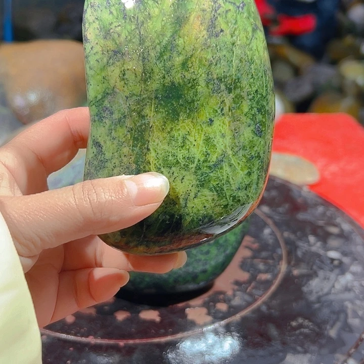 清***天蛇纹石玉足银镶嵌藏玉药王石精美摆件