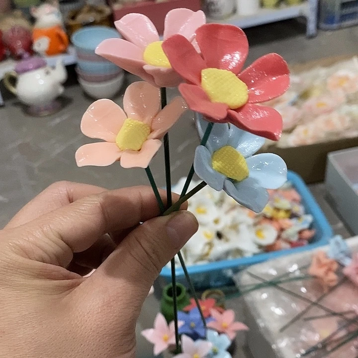 瓷片纯手工陶瓷花摆件