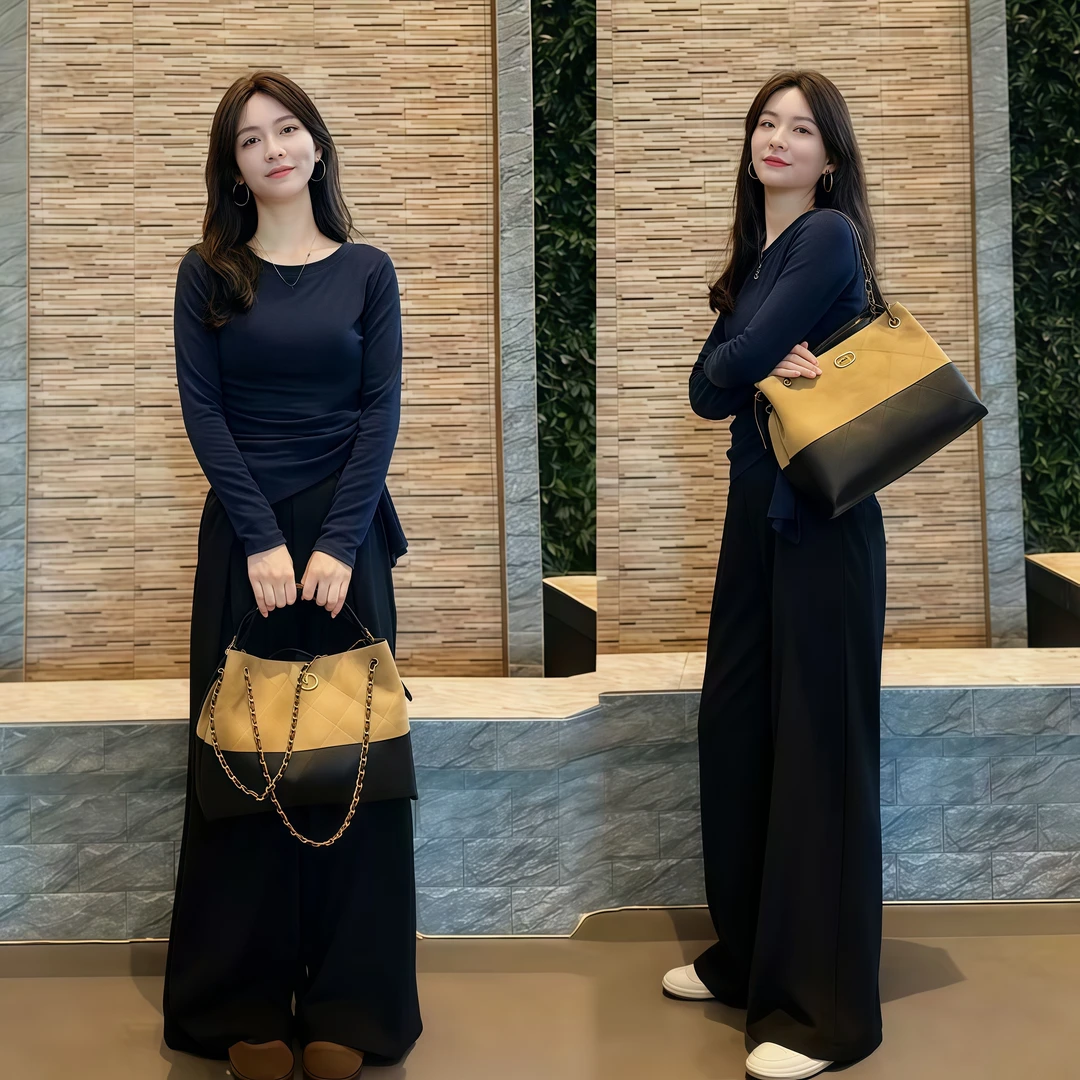 早秋时尚套装女设计感打底长袖上衣遮肉休闲阔腿裤气质显瘦一整套