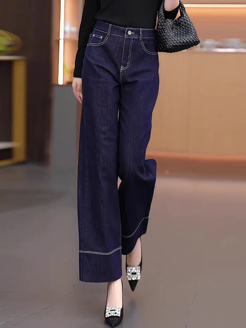 6075高端丹宁蓝牛仔阔腿裤女夏季新款高腰小个子爆款九分直筒裤