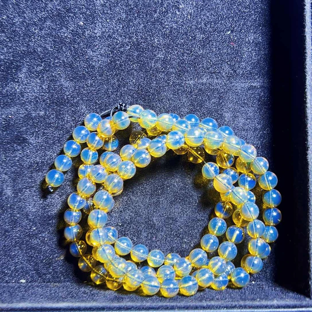 未镶嵌蓝珀珠宝奇石7mm蓝珀108佛珠项链3a净水天空蓝