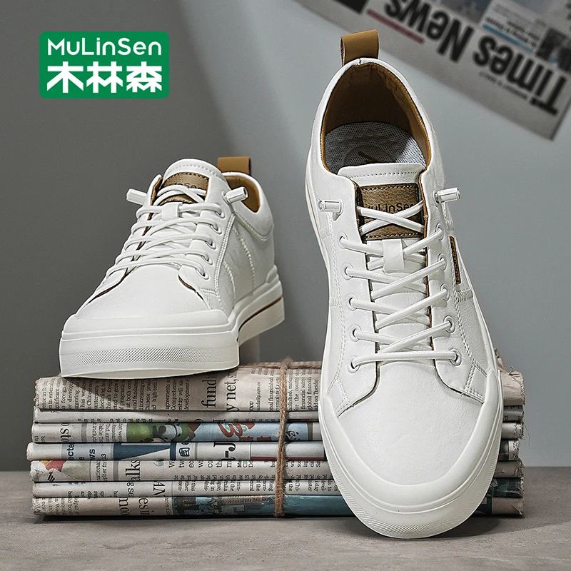 木林森板鞋男款2025新款秋季透气百搭休闲平底轻便软底男士小白鞋