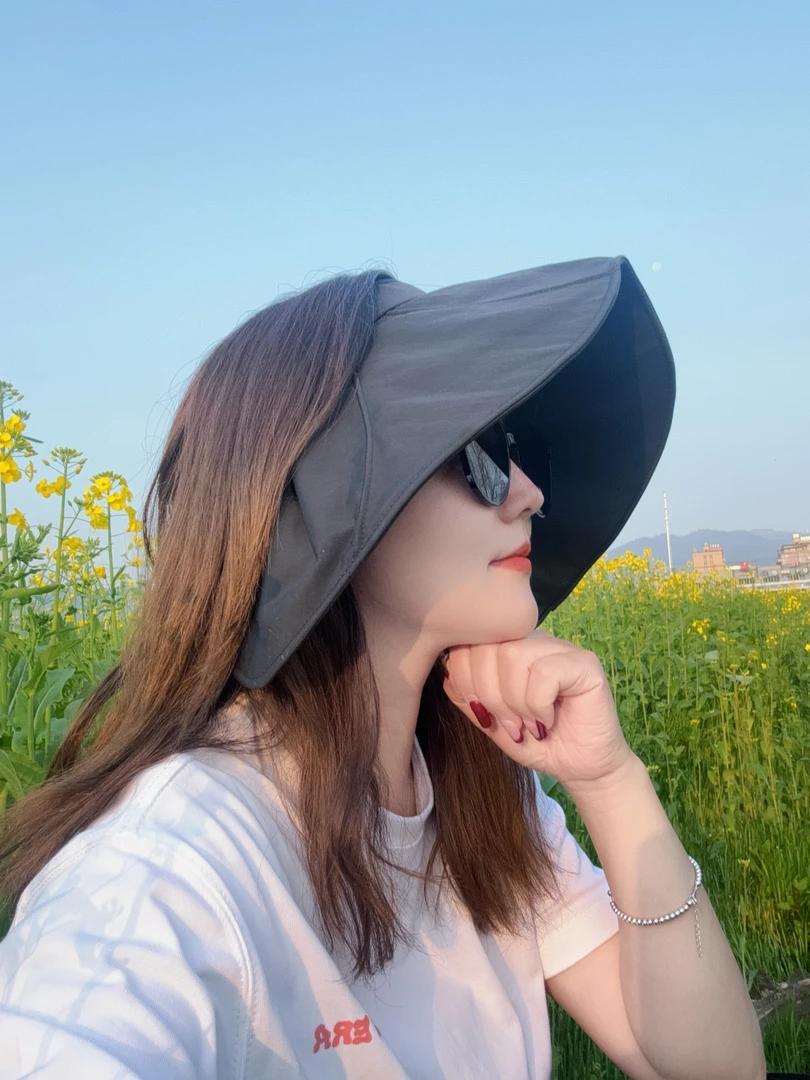 空顶黑胶大帽檐防晒帽